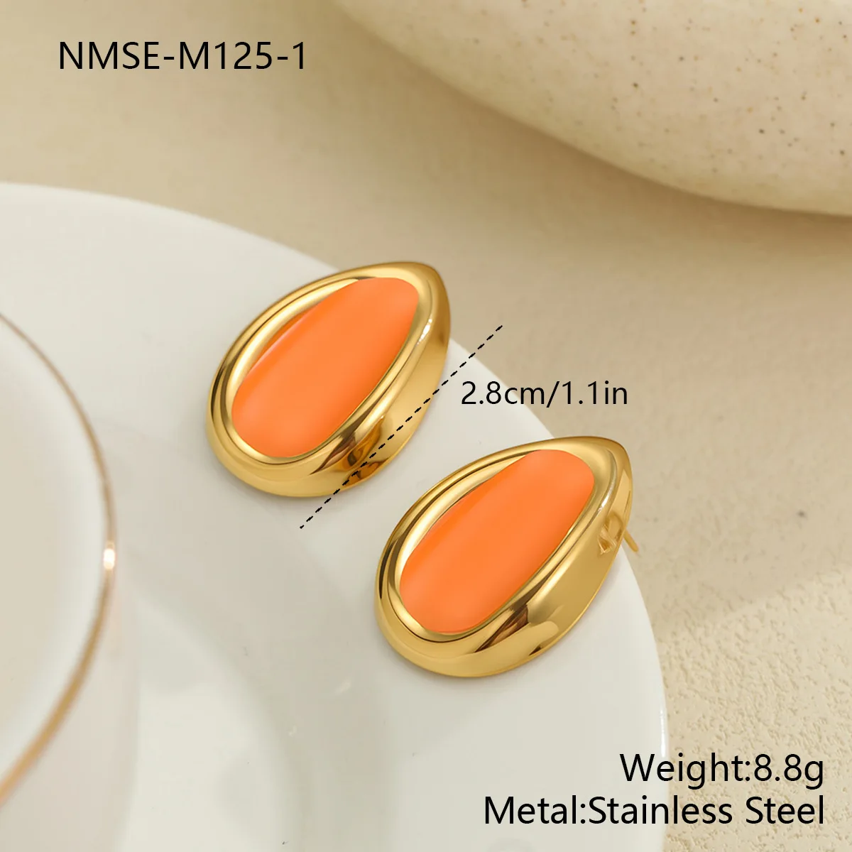 Multi-Color Gold Plated Teardrop Enamel Stud Earrings Minimalist Daily Casual Fashion Jewelry Gift for Women