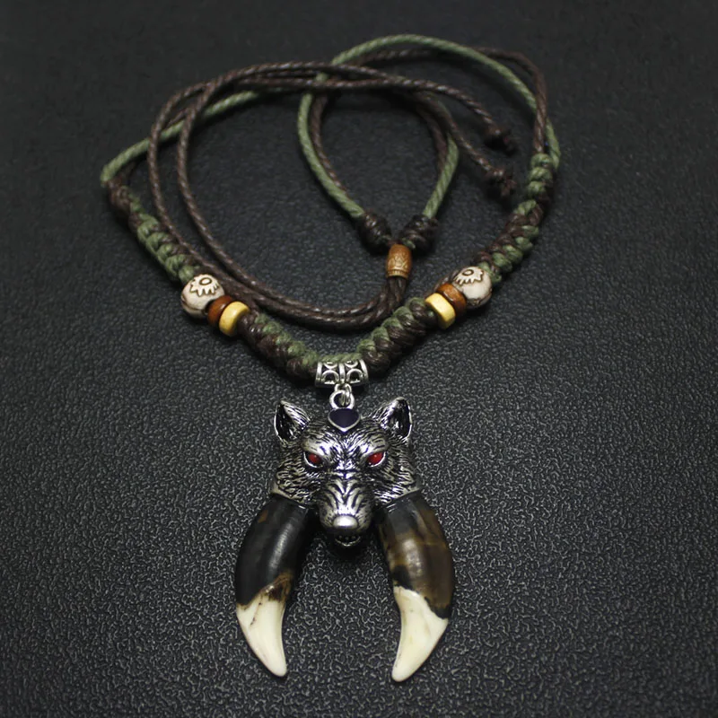 Real Natural  Tooth Necklace Man Pendant Choker Charm Power Man Jungle Wild Accessories