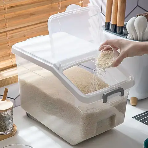 10KG 쌀 저장 상자 쌀 디스펜서 쌀 컨테이너 곡물 저장 용기 곡물 양동이 애완 동물 식품 용기 주방 주최자 쌀통
