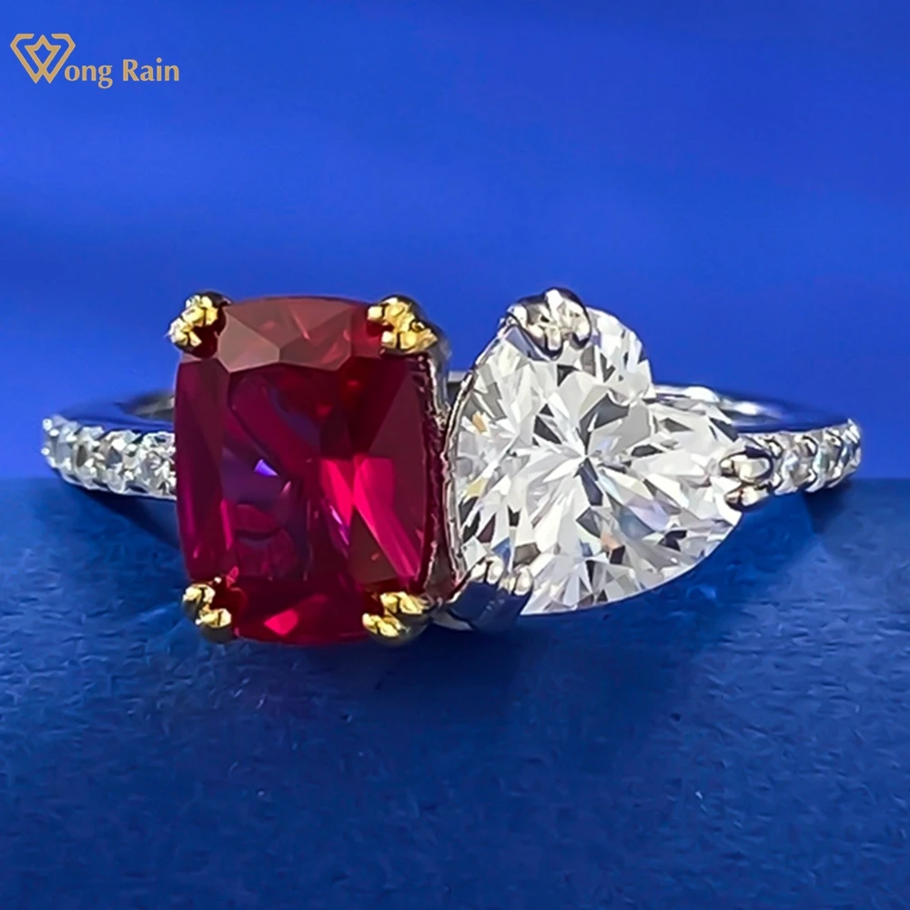 

Wong Rain Classic 925 Sterling Silver Ruby High Carbon Diamond Gemstone Wedding Engagement Ring for Women Fine Jewelry Wholesale