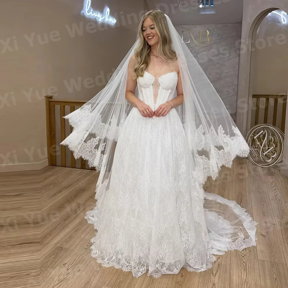 Luxurious Sexy A Line Women's Charming Lace Wedding Dresses Vestido De Novia Bride Gowns Customized Sleeveless Robe De Mariée
