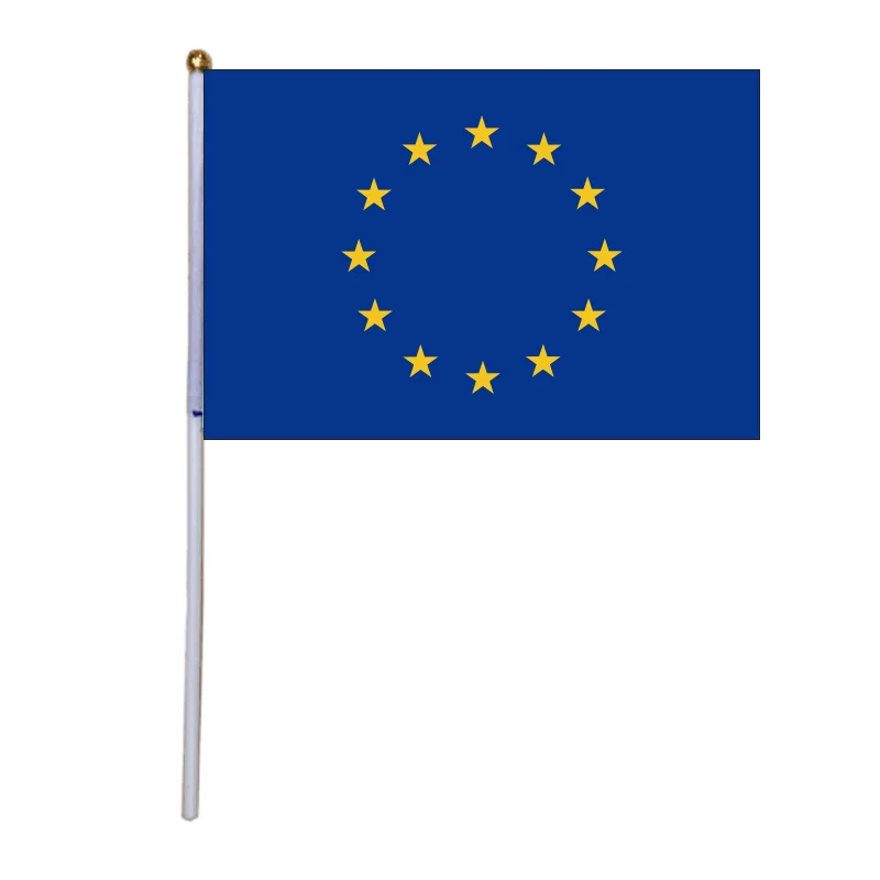 

Free Shipping New 100pcs 14 * 21cm Hand Waving Eu Flag Wholesale Europe Union Small Flag