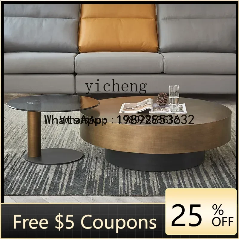 

AB minimalist coffee table light luxury modern living room household small apartment round glass coffee table combination