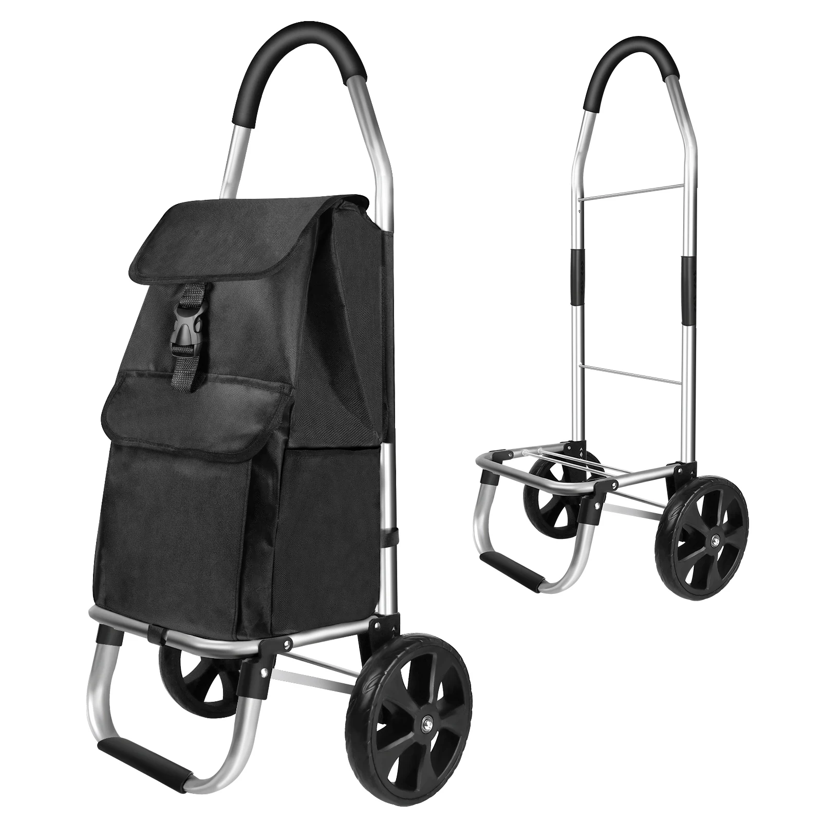 DayPlus Carro de compras plegable, carrito de compras con bolsa de compras desmontable, guardabarros, ruedas trepadoras de escaleras, carrito de comestibles, 40L