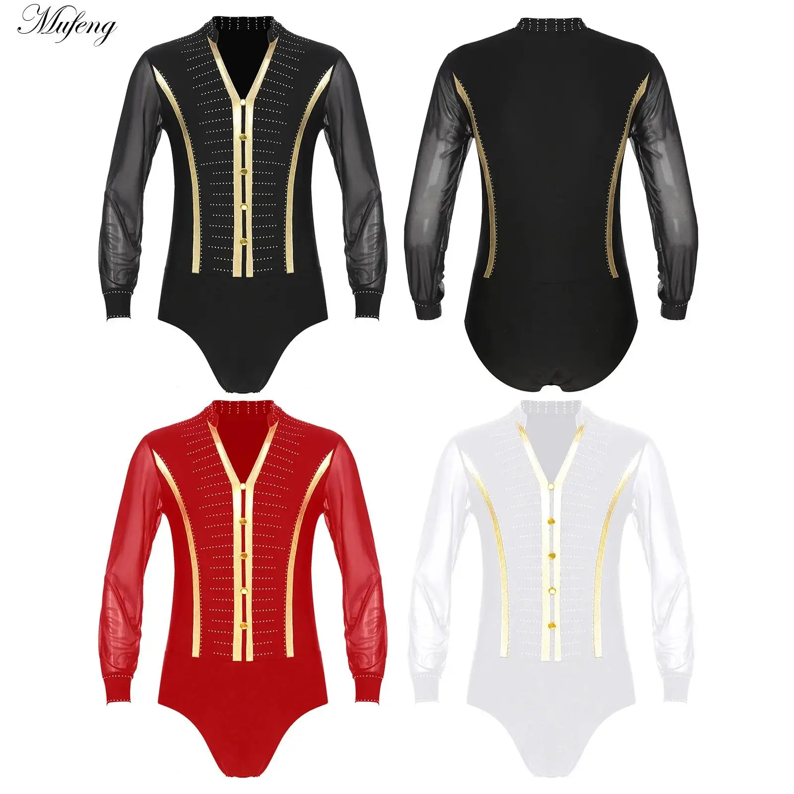 

Men's Latin Leotard Bodysuit Waltz Shirts Tops Samba Dancing Unitard Modern Dance Costume Ballroom Professional Practice Wear