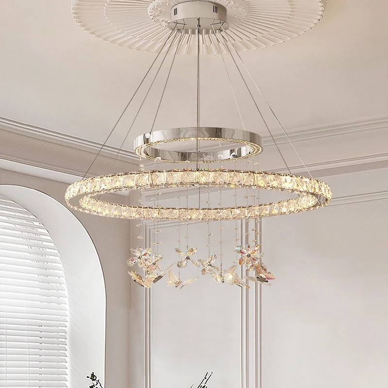 

French Luxury Crystal Rectangle Chandelier Modern Round Led Ceiling Lamp For Living Dining Room Bedroom Hanging Light Fixture