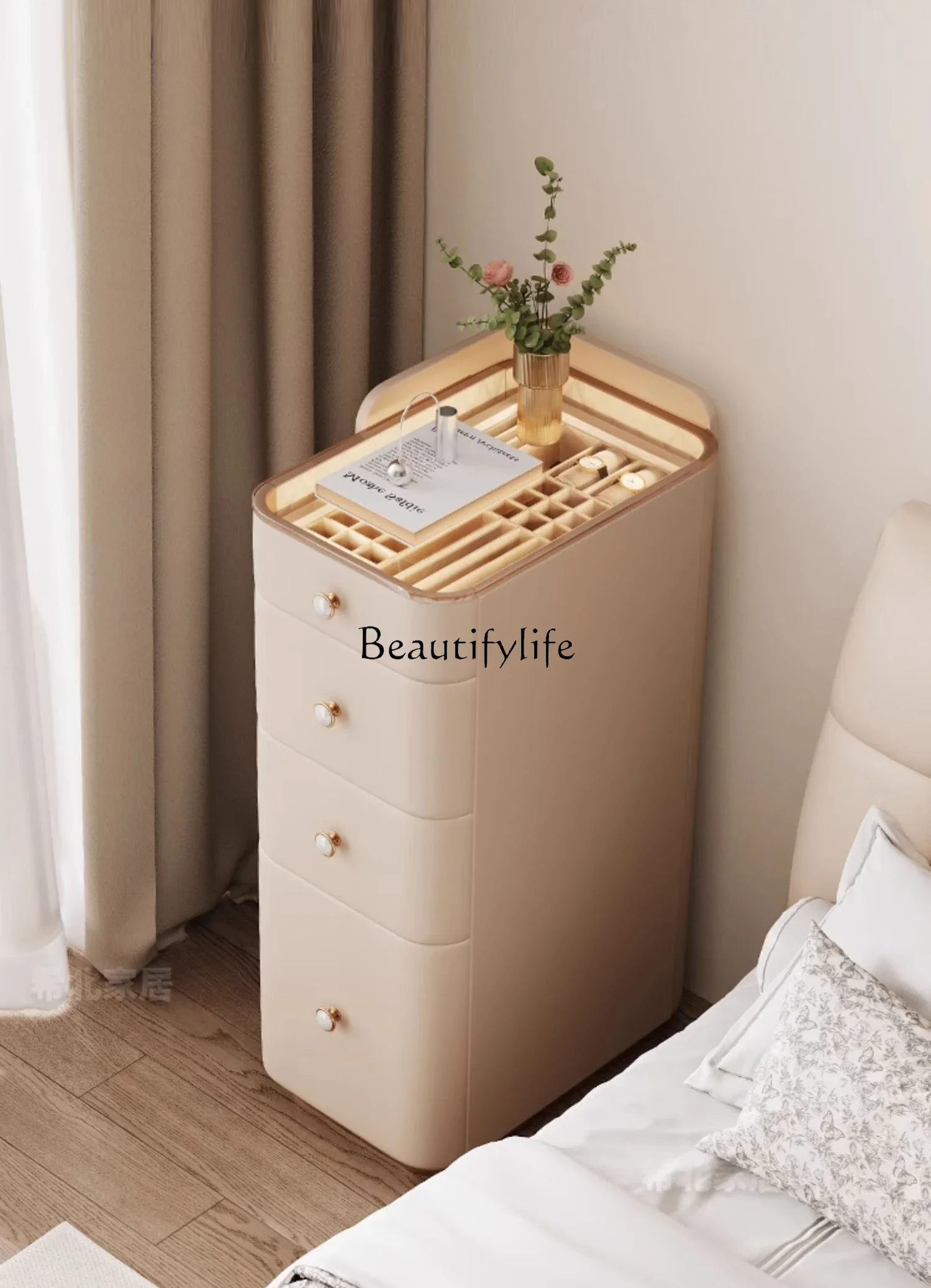 

Smart Small Bedside Table High Light Luxury Super Chest of Drawers Extremely Narrow Modern Simple Gap Storage