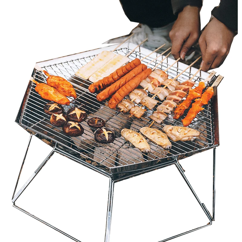 

Folding Charcoal Grill Stove Outdoor Hexagonal Stainless Steel BBQ Grill Camping Picnic Cooking BBQ Large Grill Barbecue Tool