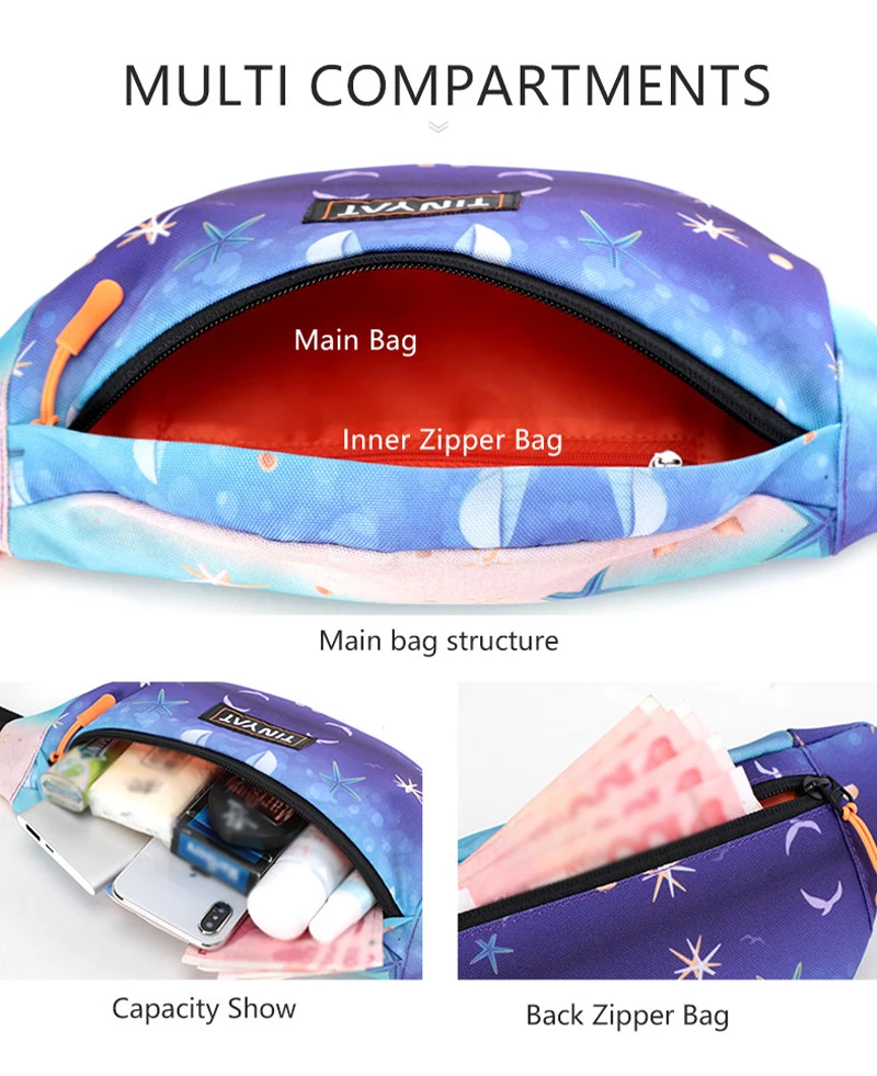Tinyat einfacher Druck wasserdichte Taille Pack große Kapazität Flamin Multi-Fach Gym Packs Laufen Wandern Outdoor-Sport verwenden – Detail 3
