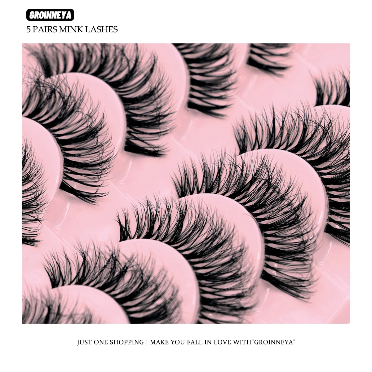 GROINNEYA-pestañas postizas de visón 3D, extensión de pestañas de Manga Natural, banda Invisible, 10 pares