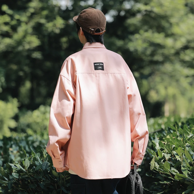 

Loose Long Sve Workwear irt for Men Sli Retro Japanese y Jaet Spring Autumn Trendy Brand Youthful Sle