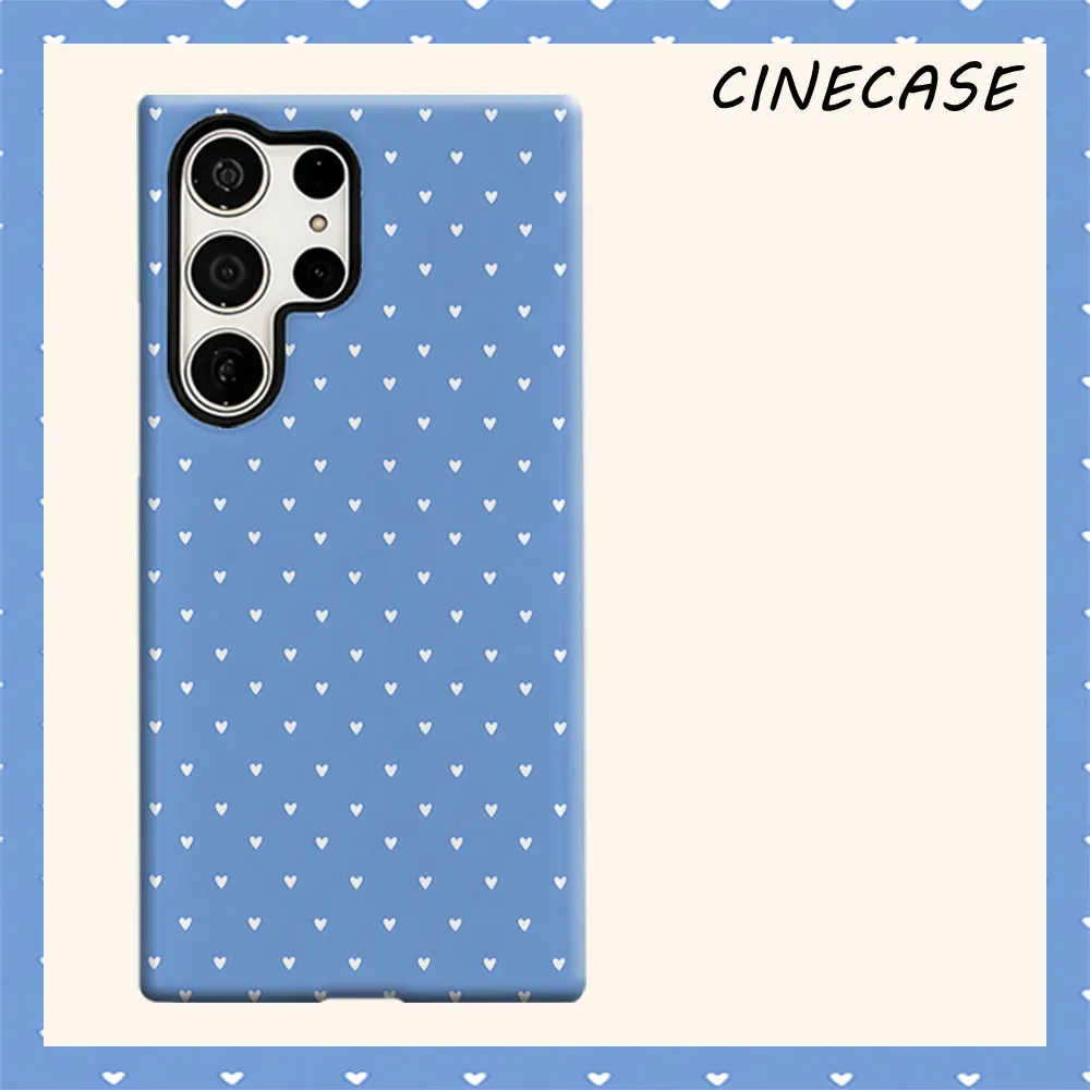 Light Blue Tiny Heart For Samsung Galaxy S26 S25 S24 A56 A36 Dual Layer Luxury Fashion Full Lens Protective Case