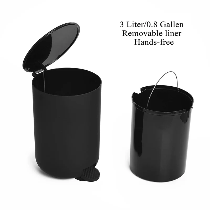 Bathroom Set Small Trash Can, Toothbrush Holder, Soap Dispenser, Dressing Table, Toilet Brush and Holder (Black)