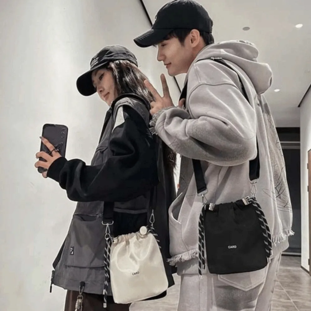 

Korean Style Black Drawstring Bucket Bag Nylon Single-shouldered INS Shoulder Bag Luxury Portable Fashion Crossbody Bags Outdoor