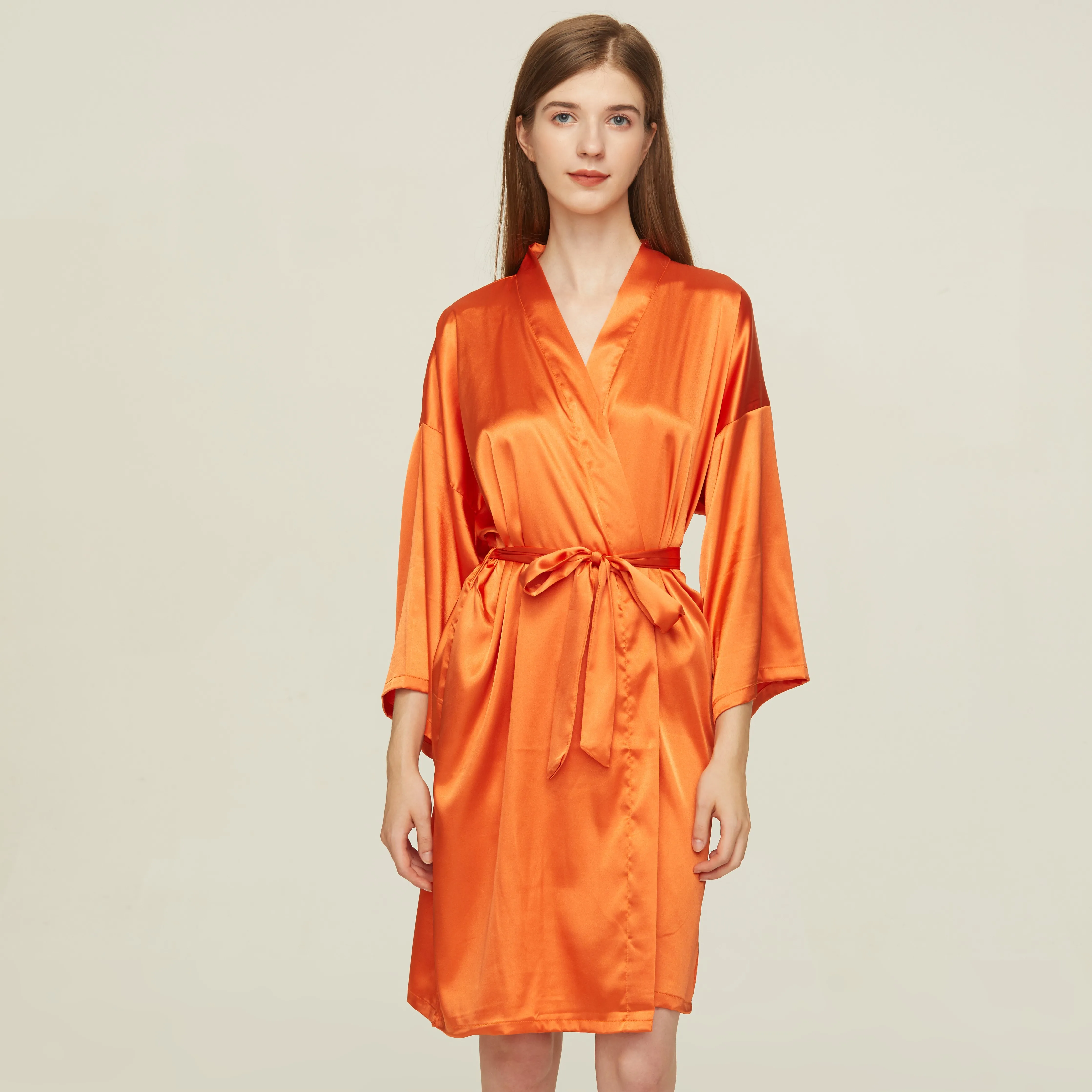 Robes de demoiselle d'honneur en Satin pour femmes, en soie Orange solide, pour dames, Robes de mariage