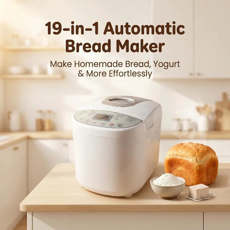 650W 2LB Gluten Free Bread Maker, ETL & CE Certified 19-in-1 Programmable Electric Bread Machine with LCD Display