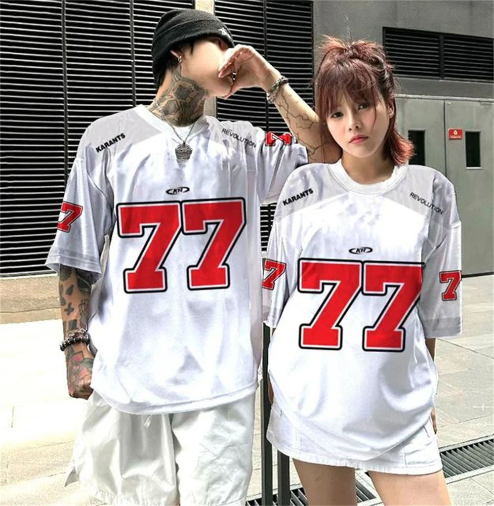 Number Letter Printed Jersey T-Shirt Fan Culture Shirt Men's T-Shirt Street Short Sleeved High Street Hip Hop Oversize T Shirt image 2