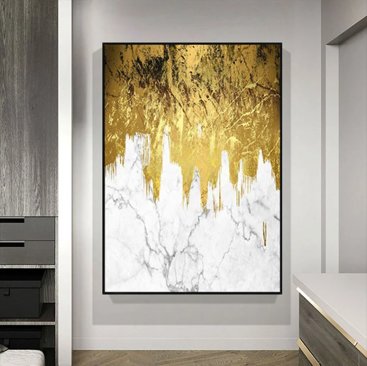 Hand-Painted Golden Waterfall Wall Art Home Decor For LivingroomBackground Wall Art Prints