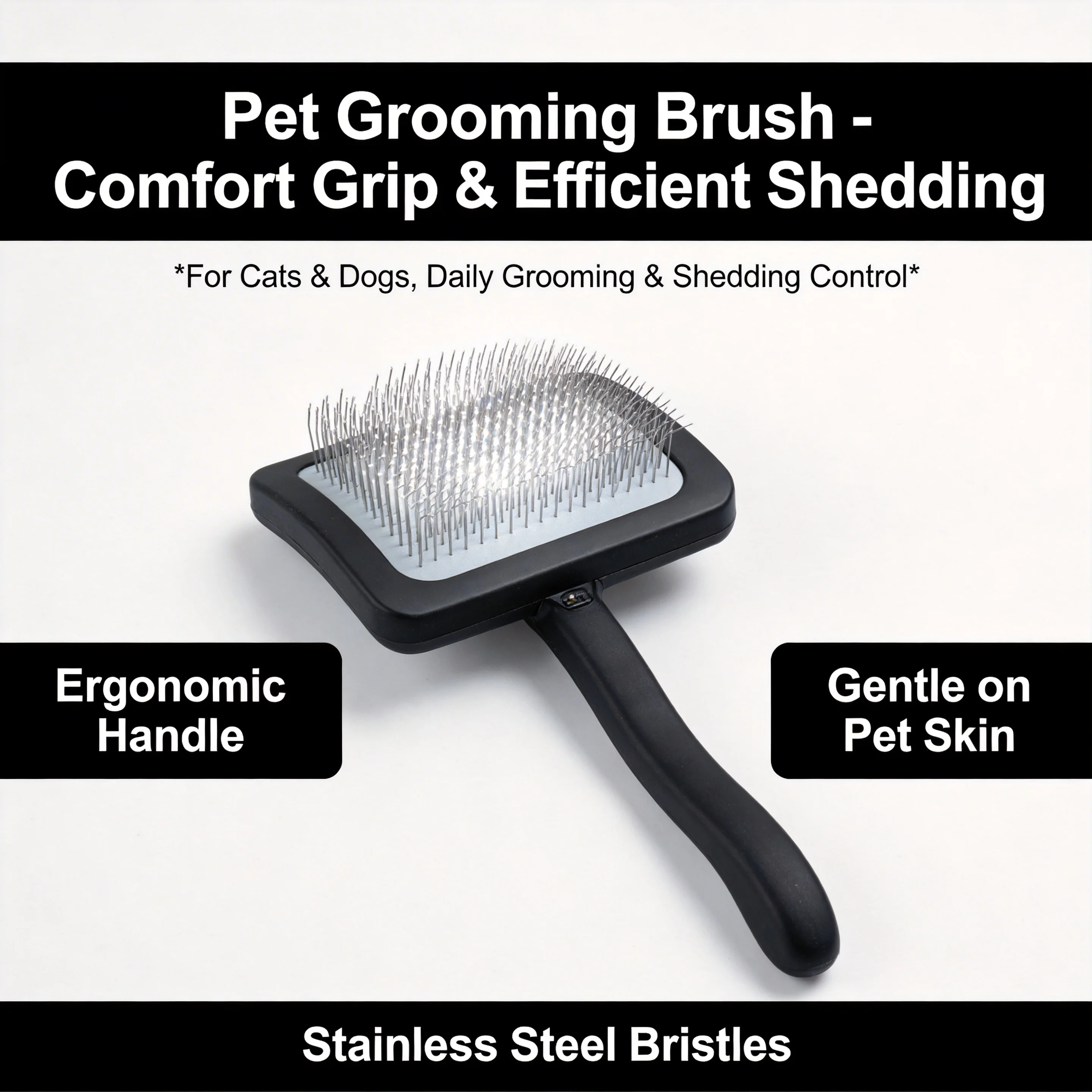 Escova Profissional para Cães, Escova de Massagem Macia com Pinos de Aço Inoxidável, Ferramenta para Desembaraçar e Remover Pelos