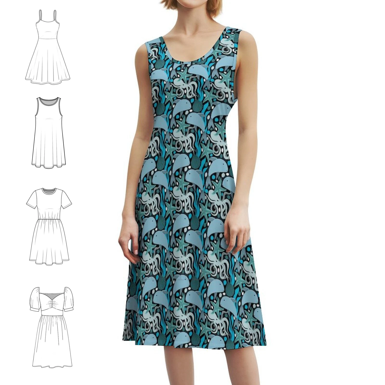 فستان حفلات نسائي تحت الماء ملابس عصرية مطبوعة للنادي للسيدات على شكل نجم البحر الأخطبوط وحفلات دولفين البحر والمحيطات #1