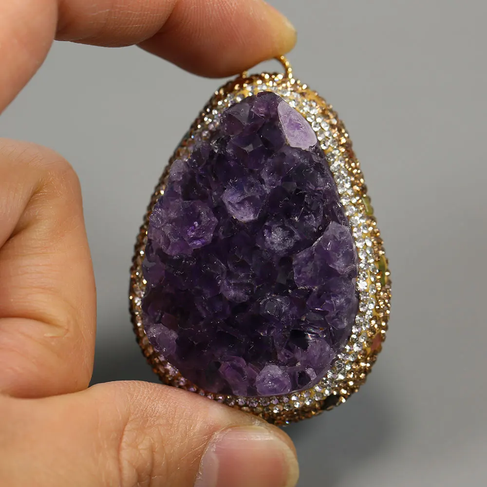 Natural Purple Amethyst Quartz Cluster Crystal Tourmaline Paved Freeform Shape Charms Necklace Pendant Jewelry Making DIY