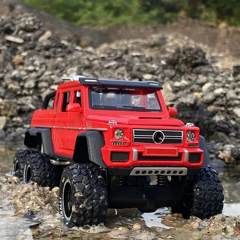 1:28 6*6 Big Tyre Alloy Pickup Car Model Diecast Toy Metal Off-Road Vehicles Car Model for G63 G65 Simulation Childrens Gift