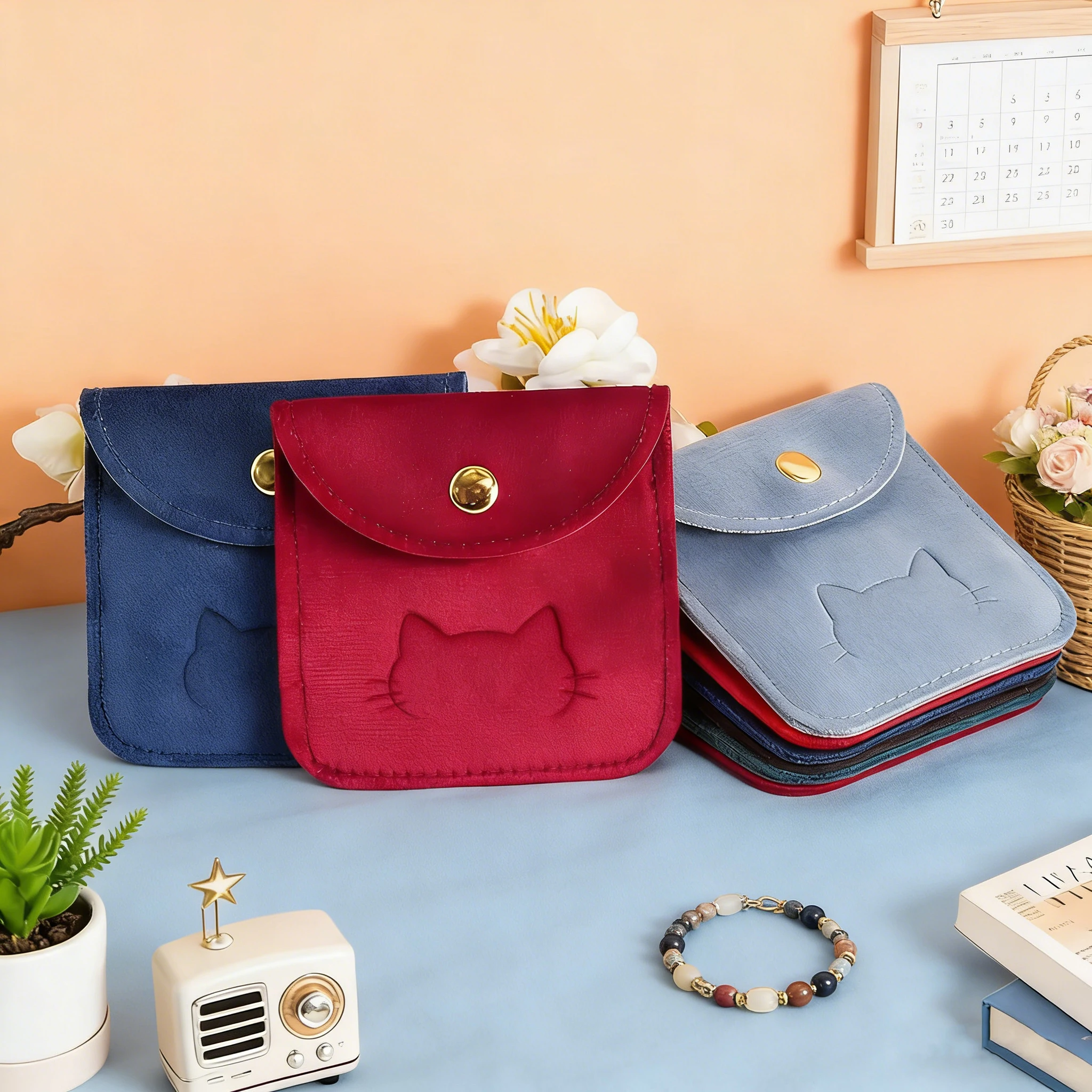 

Custom Portable Velvet Jewelry Packaging Bag Envelope Flap Jewellery Snap Button Pouch Flannelette Travel Earrings Organizer Bag