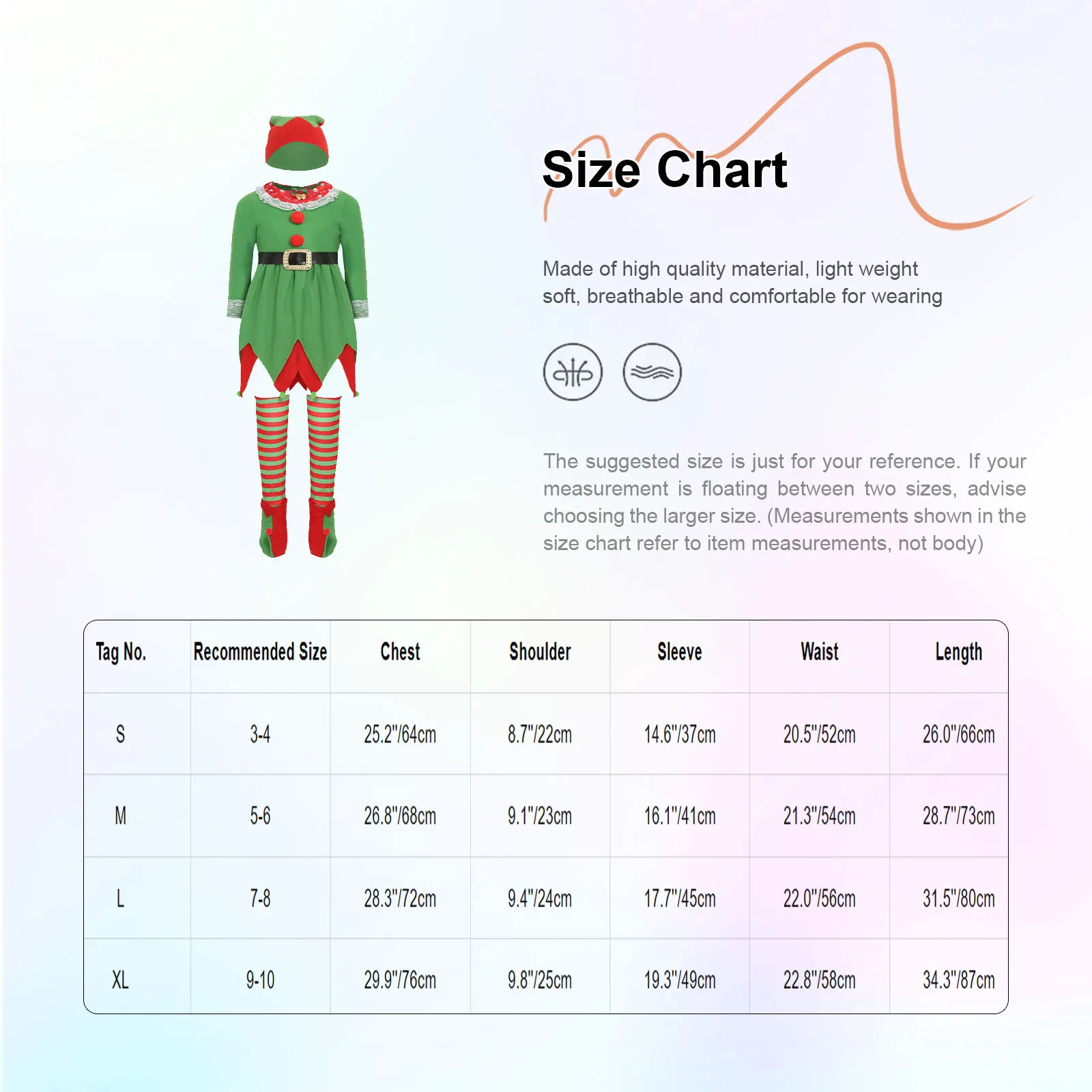 Green Girls Christmas 5Pcs Elf Costume Set Bow Bell Adorned Cute Lace Edge Long Sleeve Layered Jagged Hem Dress+Accessories Set