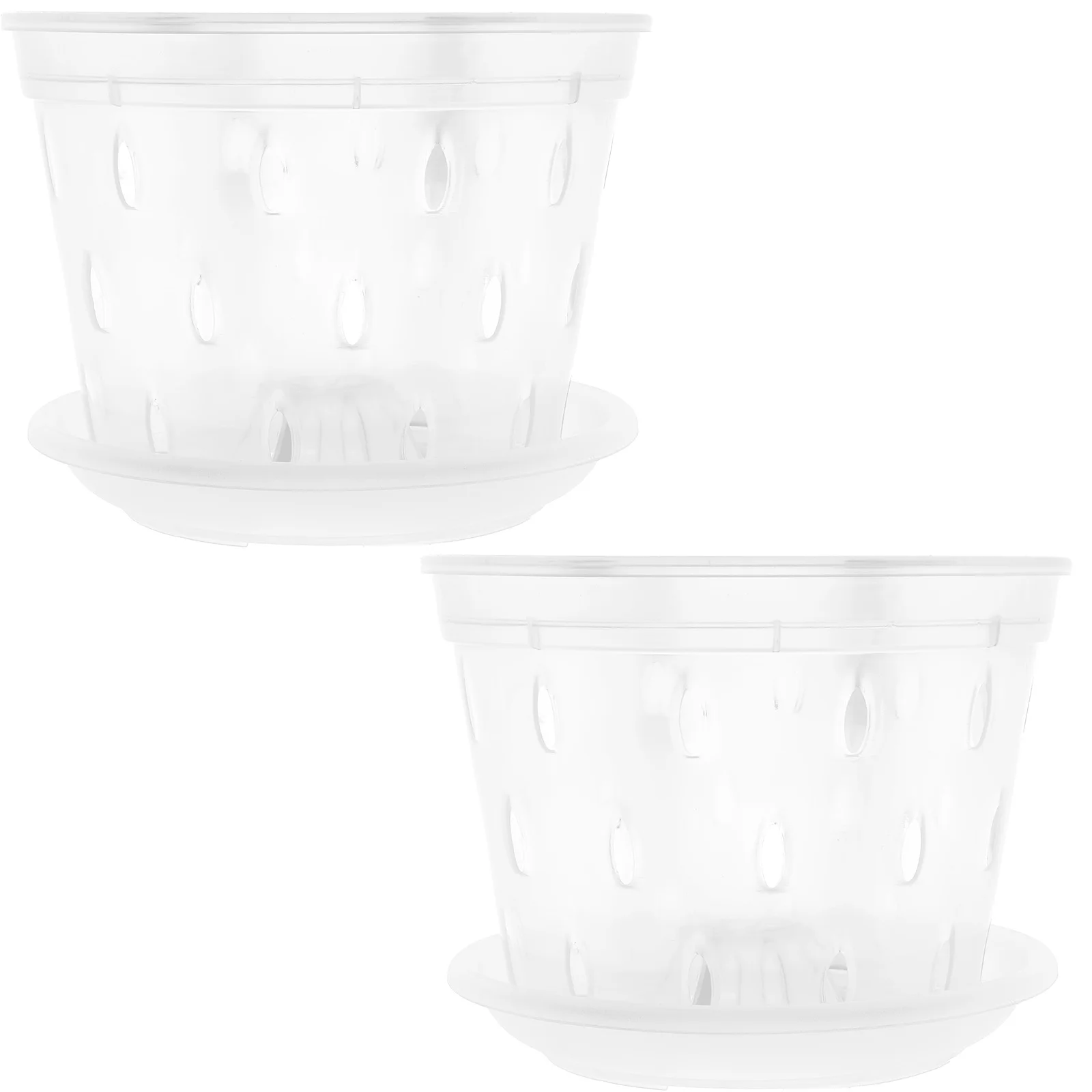 

2 set Clear Orchid Pots Root Control Basin with Tray Drainage Holes Garden Greenhouse Flower Pot Plastic Planter