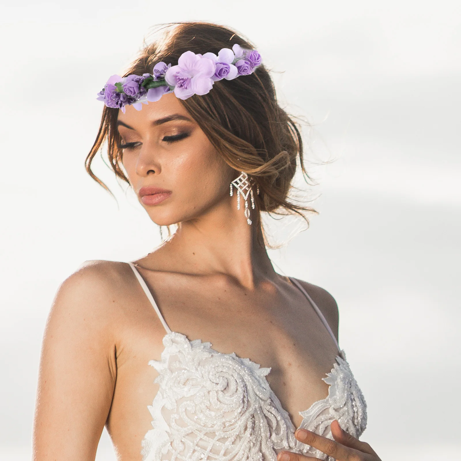 

Floral Headdress Wreath Hairband Girls Headwear Garland Bridal Party Accessories Sweet Floral Wristband Bracelet