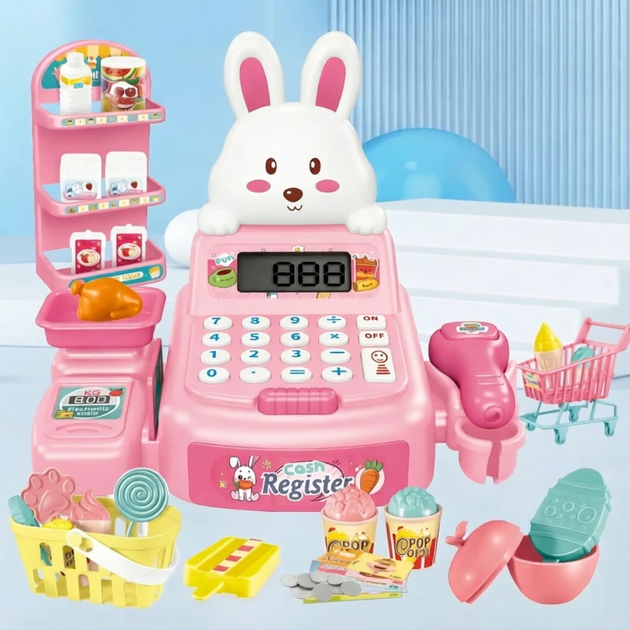 Cash Register Toys, Electric Simulate Supermarket Scan Educational Calculate Gifts for Kids with Sound Light