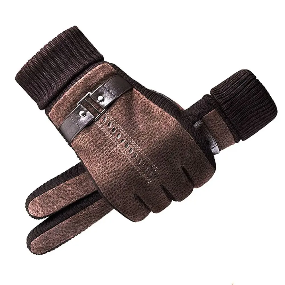 

Cold Protection Driving Non-slip Riding Glove Thicken Suede Warm Winter Gloves Korean Mittens PU Leather Men Gloves