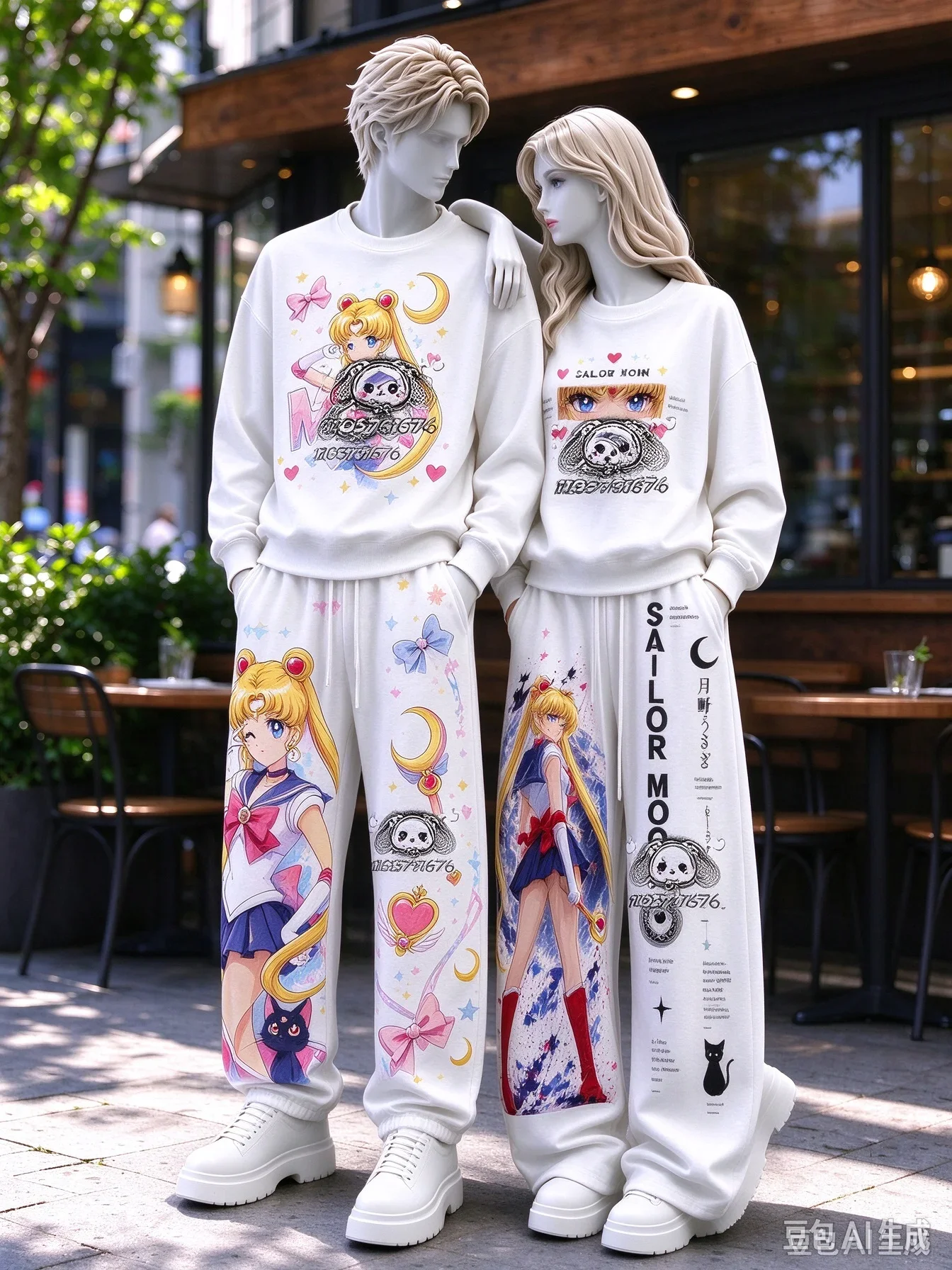 26/27 Sailor Moon Series Cartoon Print Crew Neck Sweatshirt Set Autumn Winter Sport Casual Couple 2 Piece Outfit FamilyMatching