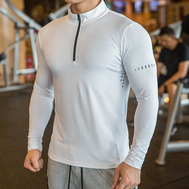 Men Slim Fit Track Top Men's Half Zipper Stand Collar Sports T-shirt with Long Sleeves for Running Fitness Training Breathable