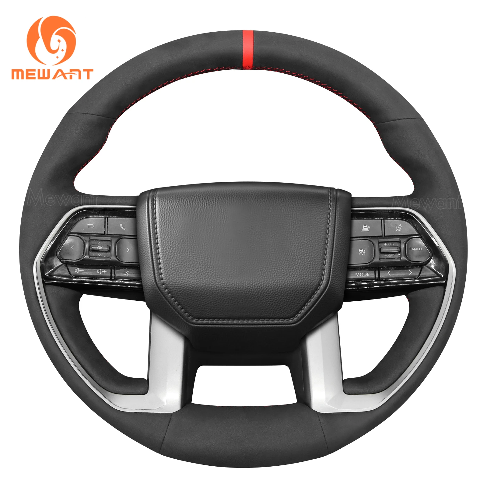 Mewant Black Suede Car Steering Wheel Cover for Toyota Tacoma 2024 / Tundra 2022-2024 / Sequoia 2023-2024