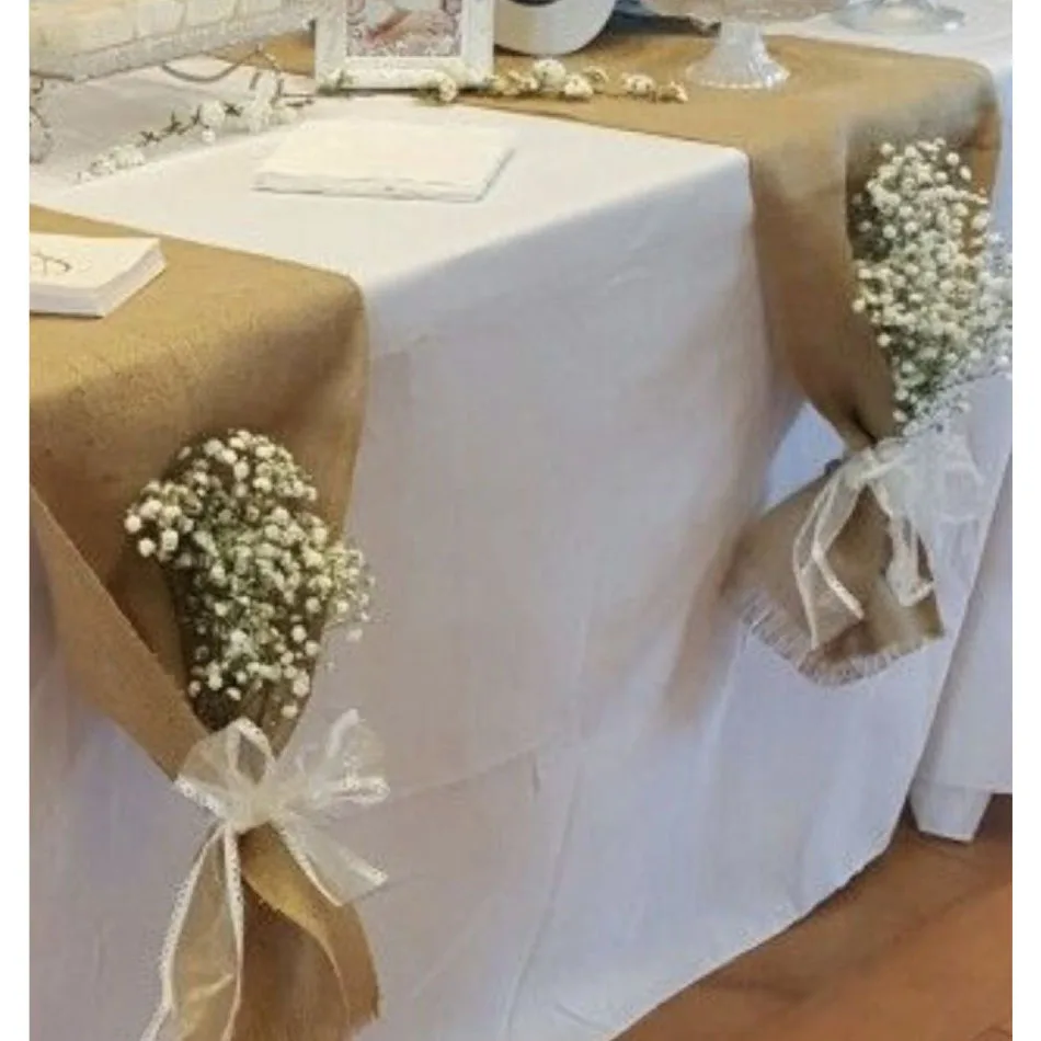 1PCS Jute Lace Table Runner Table Setting Vintage Dining Birthday Party Wedding Festival Cake Table Decor