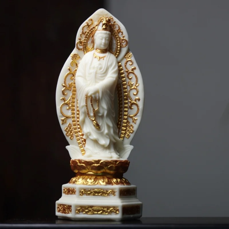 Tagua Nut Guanyin Bodhisattva Figurine - Goddess of Mercy Sculpture, Zen Home desktop decoration handicrafts