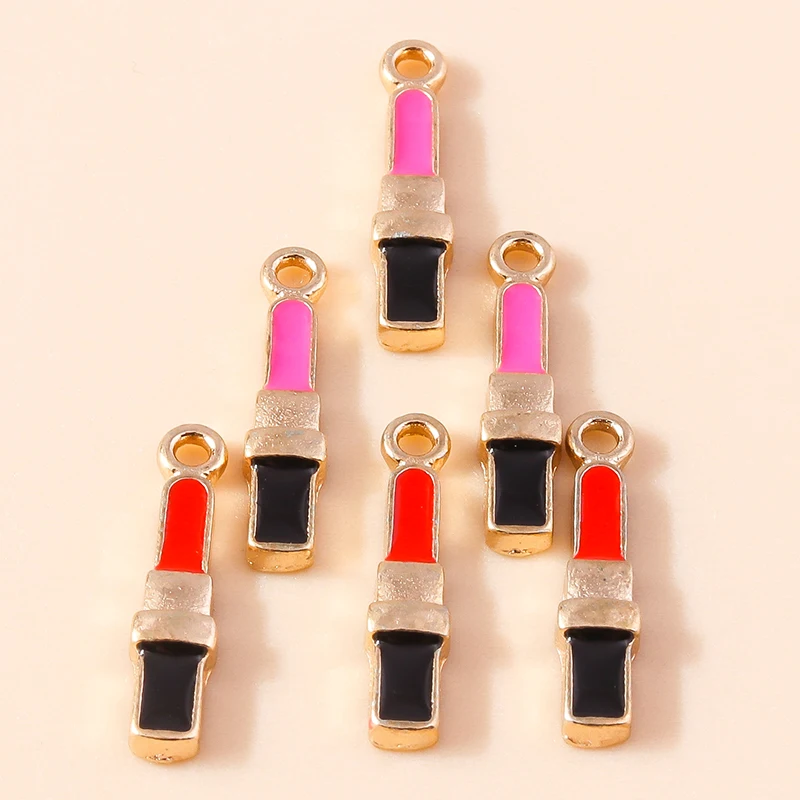 10pcs 3*18mm Enamel 2 Color Mini Lipstick Charms for Necklaces Pendants Earrings DIY Girl Charms Jewelry Accessories Making