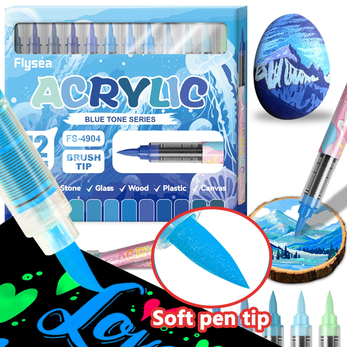 

12Colors Acrylic Paint Markers Brush Tip Direct-Liquid Ink Control System Professional-Grade Paint Pen for Any Surface DIY Craft