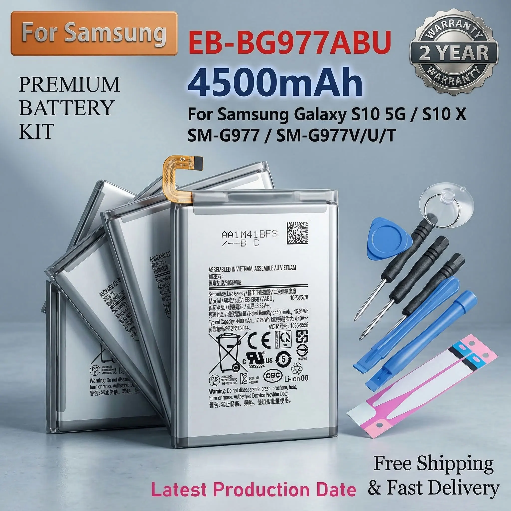 

EB-BG977ABU 4500mAh Battery For Samsung Galaxy S10 5G S10 X SM-G977 SM-G977V/U/T Mobile Phone With Tools