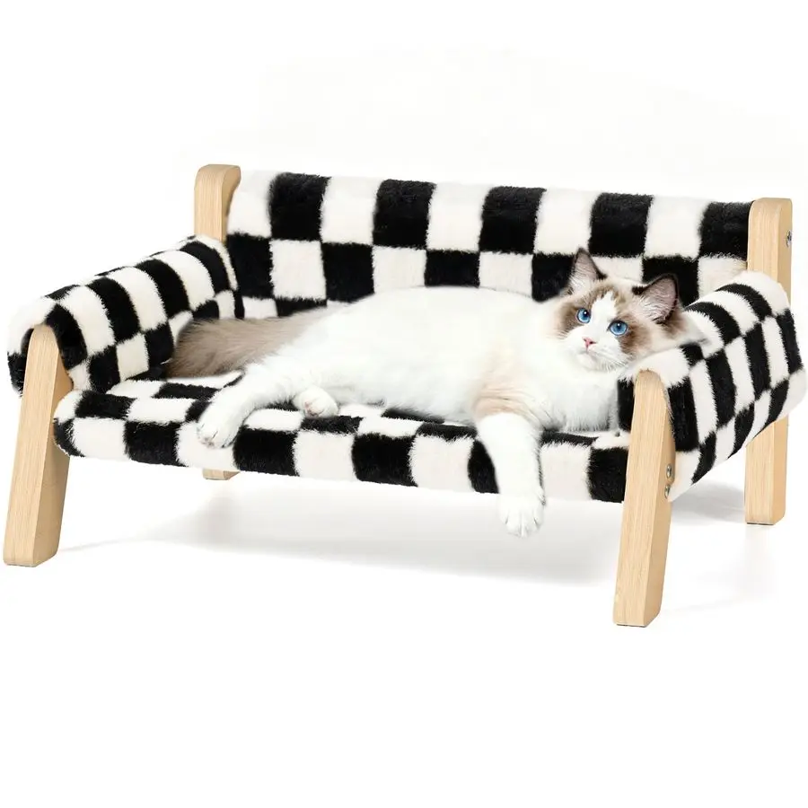 

Деревянная лежанка-диван для кошек с толстым съемным моющимся чехлом, приподнятый шезлонг для котят, подходит для щенков