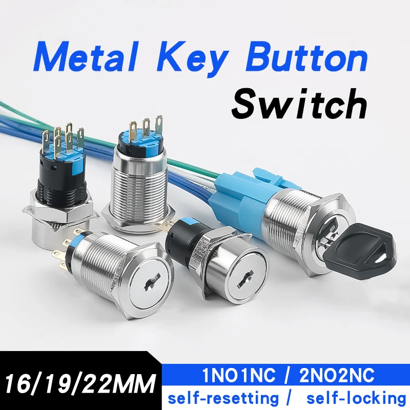 

16/19/22mm metal key rotary switch made of stainless steel, with key self-locking and self-releasing function, 2-speed and 3-spe