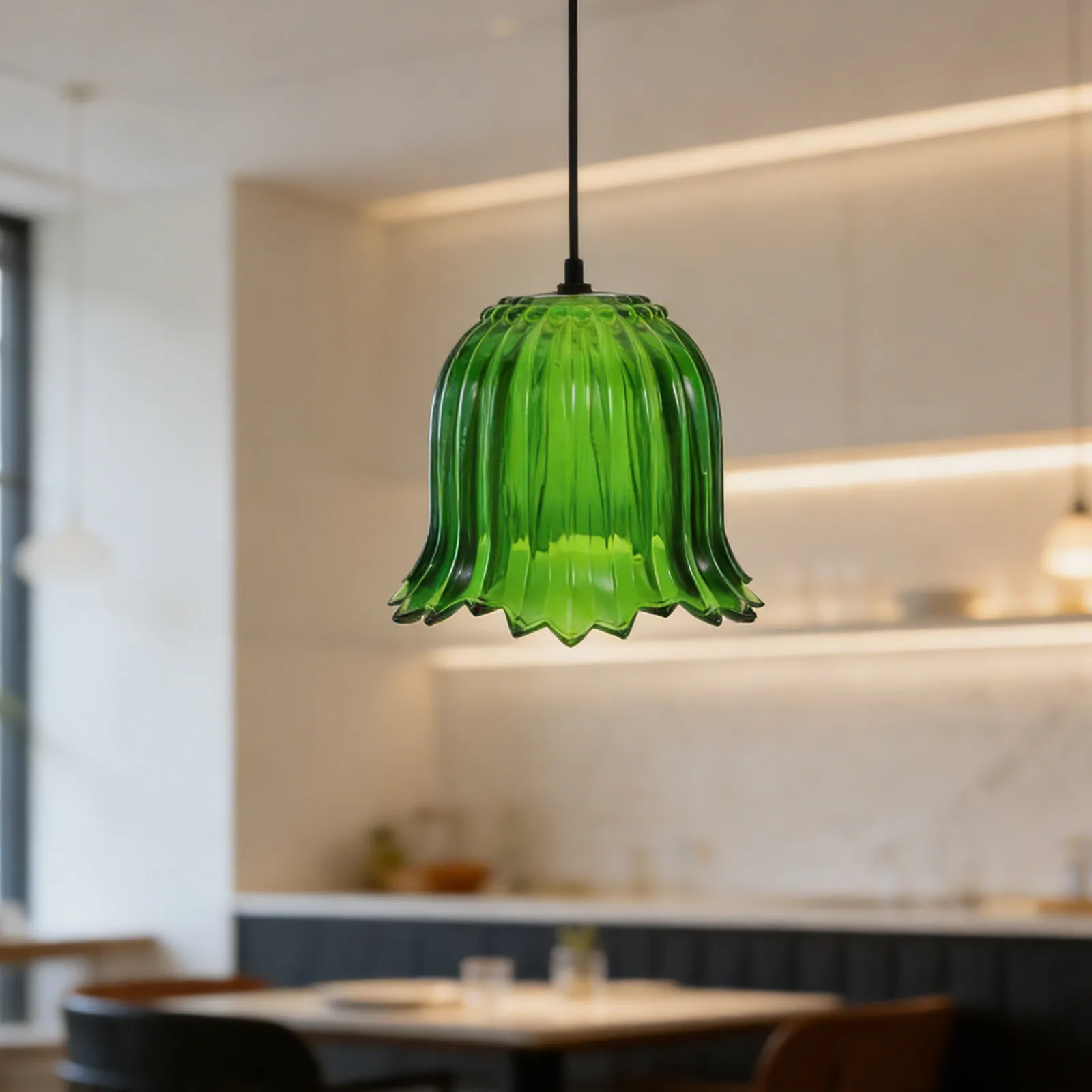 Green Glass Cauliflower Lamp Shade E14 5Cm Aperture Small Floral Pendant Light Shade for Dining Room Kitchen Table Chandelier