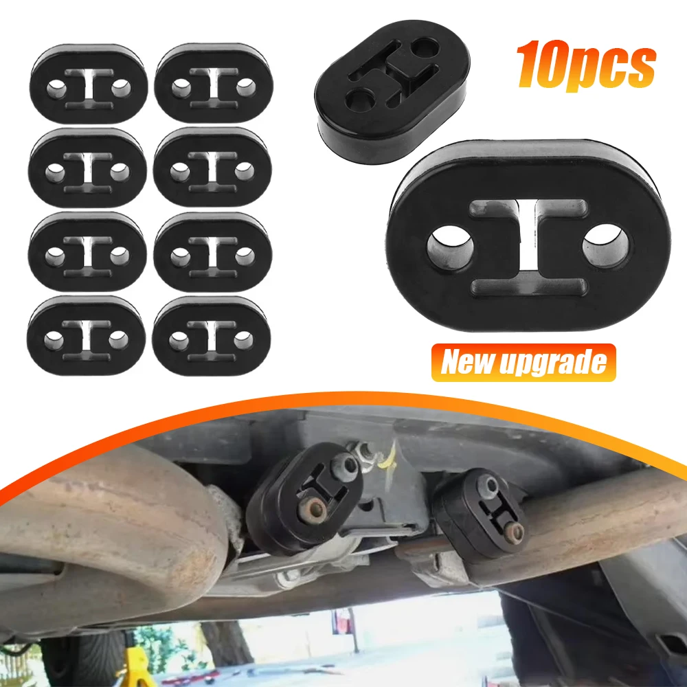 2/4/6/8/10pcs Car Rubber Exhaust Tail Pipe Mount Brackets Hanger Insulator Universal Black 2 Holes Diameter 11mm 0.44inches