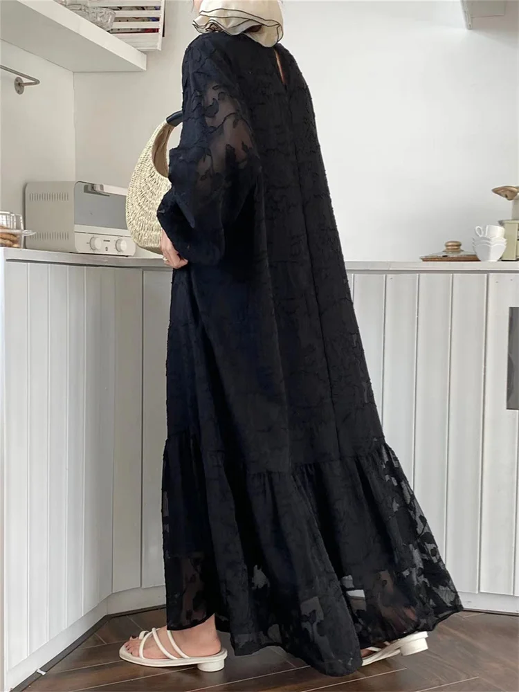 Korea Spring Summer Women Casual Loose White Dress Woman Pullover Ruffes Dress Chic Ladies Womens Chiffon Print Long Dresses
