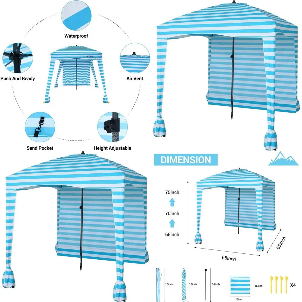 

Portable 6'x6' Beach Cabana Tent with Detachable Wall, UPF 50+ Sun Protection, Blue Stripe Design