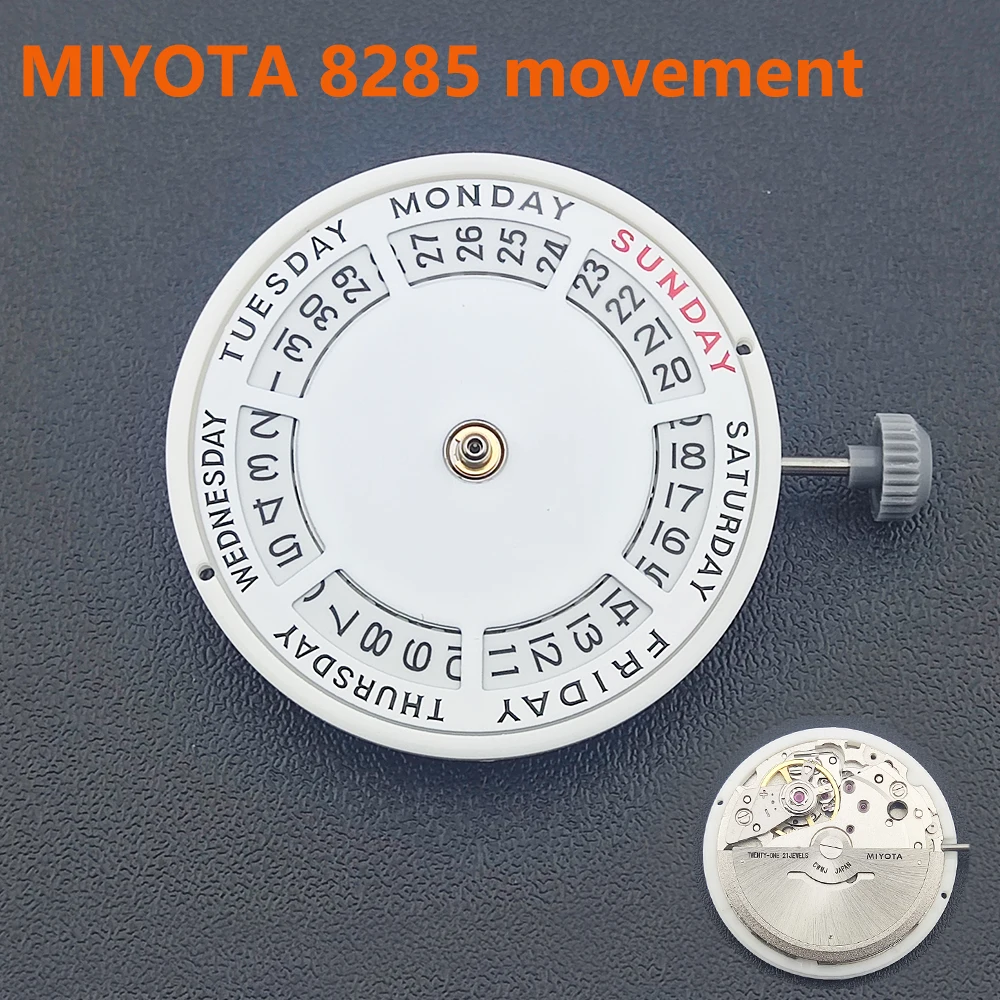 

Miyota 8285 Automatic Mechanical Movement Dual Calendar High Accuracy 21 Jewels at 3 o'clock Movement Replacement Watch Parts