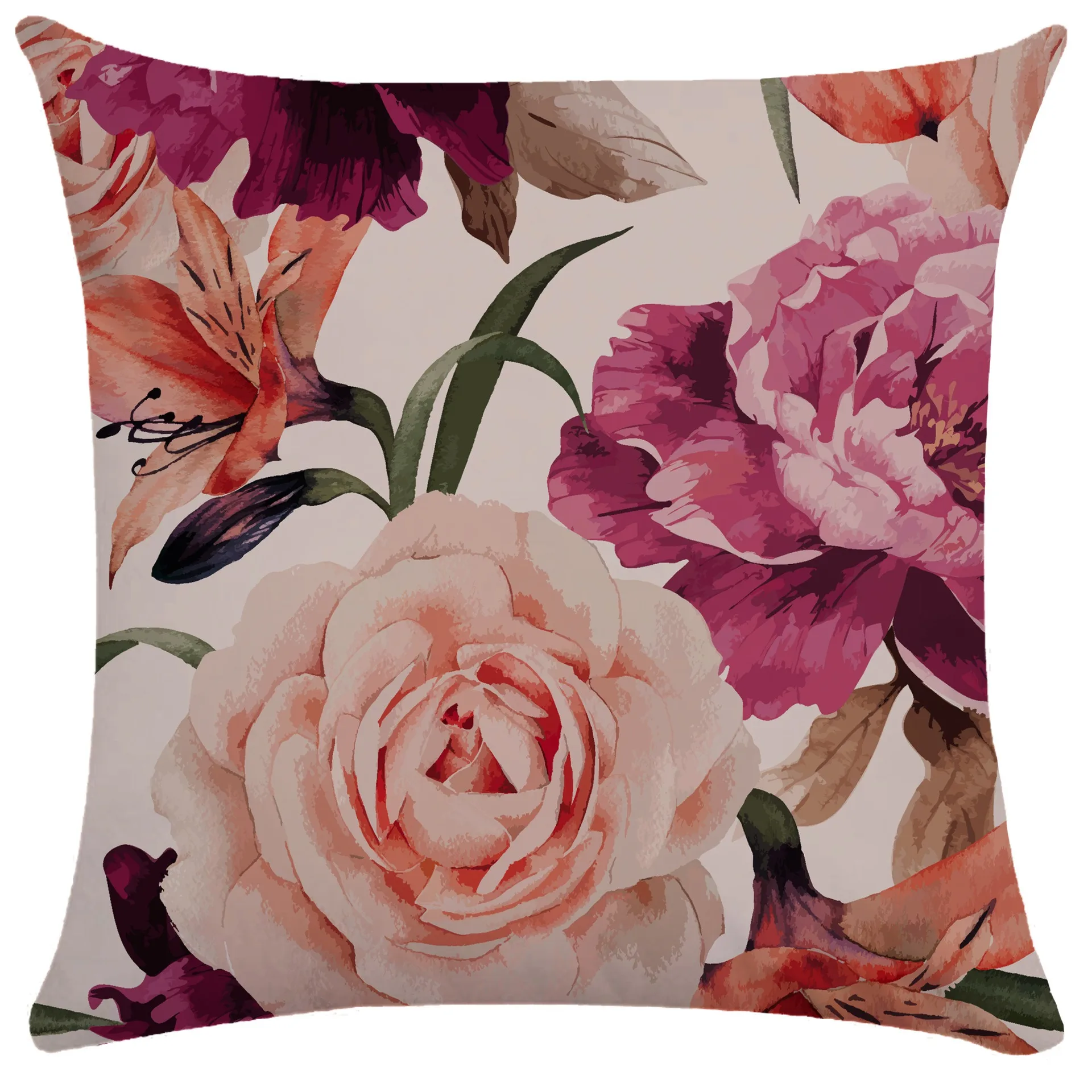 

Vintage Rose Floral Cushion Cover Peach Skin Decorative Pillow Case for Living Room Sofa Couch Home Decor 40x40cm Square 1 Piece