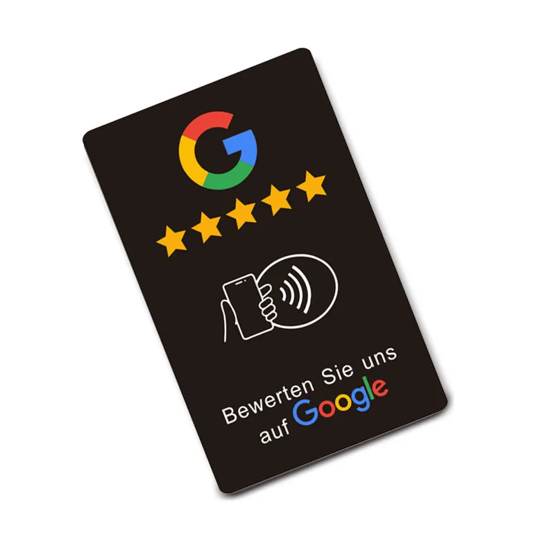 Deutsches Schreiben von NFC-gedruckten Karten, Plattenaufklebern, Ständer für Google Bewertungen, Instagram, WhatsApp, Hahn NFC