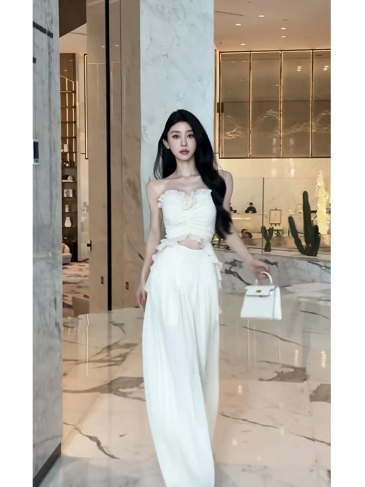 

Elegant Pure Desire Gentle Fairy Atmosphere Beautiful Set Women Sexy Sleeveless Strapless Wide Leg Pants Two Piece Spring Sum...